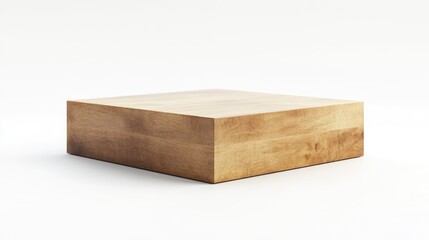 Wooden cube podium with white background for product presentation, minimal mockup scene 3D rendering illustration. Stock photo with 2/3 space for text.