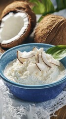 Fototapeta premium A Tropical Coconut Delight: Creamy Coconut Ice Cream with Fresh Coconut Flakes