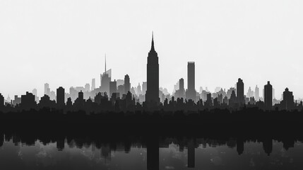 Fototapeta premium Skyline view of a city with iconic skyscrapers reflected on the water during twilight hours