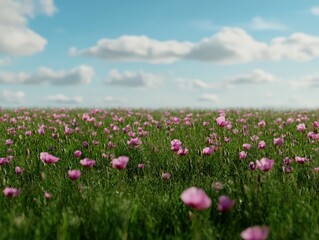 Obraz premium Colorful wildflowers bloom in a sunny field under a clear blue sky