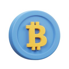 A 3D illustration of a blue Bitcoin coin isolated on a white background