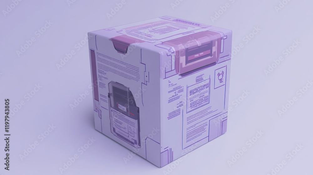 Poster futuristic data cube: a 3d render of a tech-infused box