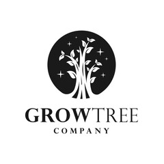 Tree of Life Logo. Garden, leaves and stars silhouette illustration
