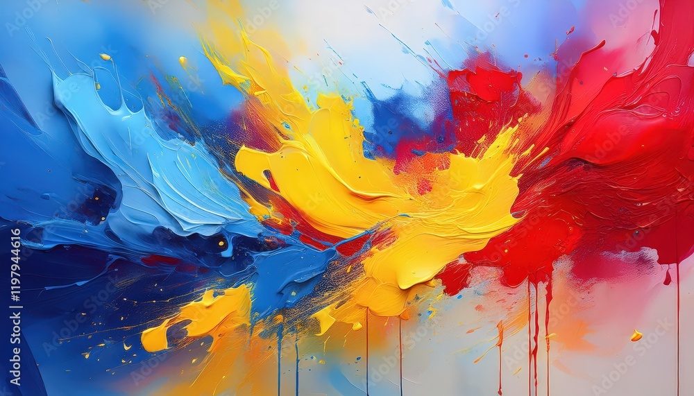 Poster vibrant artistic expression a captivating abstract canvas bursting with colorful paint splashes, evo