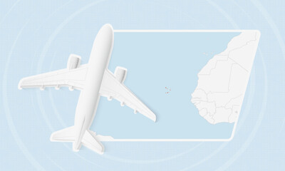 Cape Verde Travel Illustration with Plane and National Flag. Airplane Flying Over Cape Verde Map.