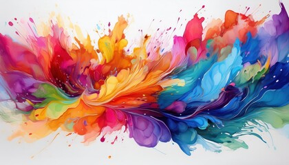 Vibrant Watercolor Artwork A Stunning Splash of Colors Creating an Abstract Masterpiece against a White Background