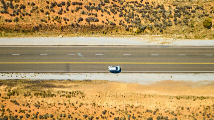 Aerial Desert Highway Solitude Journey Top Down View