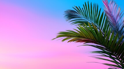 Vibrant Palm Leaves Against a Pink and Blue Sunset Sky