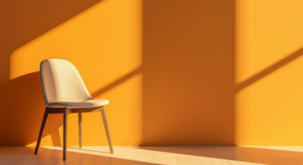 Chair is sitting in front of a wall with a yellow color