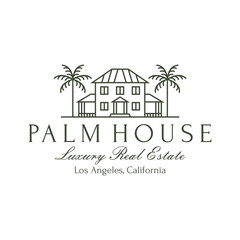 Luxury Vintage Palm Tree House Villa Resort Beach Logo Illustration