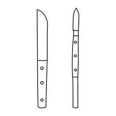 Sketch outline of a scalpel, knife silhouette, sketch of the silhouette of dentist tools. Concept of dentistry, orthodontics and medical instruments