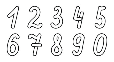 Sketch of numbers 0, 1, 2, 3, 4, 5, 6, 7, 8, 9. Set of hand drawn cute numbers