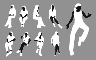 Group of female people, black body silhouette