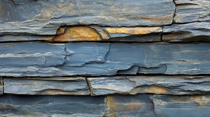 Close-up of a rustic stone wall with varying shades of blue and brown.