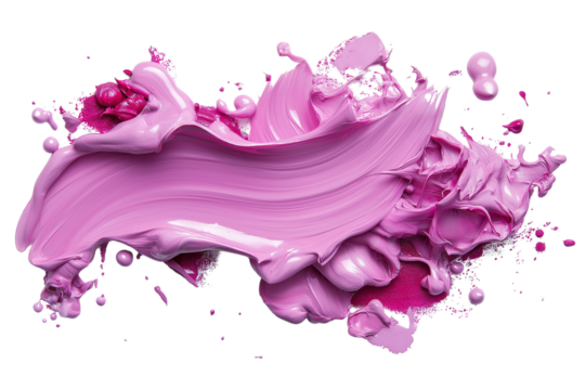 A pink brush stroke with pink paint on a white background
