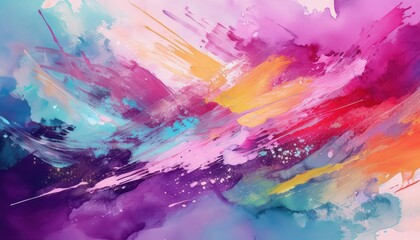 Vibrant Watercolor Abstraction HandPainted Swirls and Splashes in a Serene Landscape, Showcasing Deep Blues, Greens, and Yellows