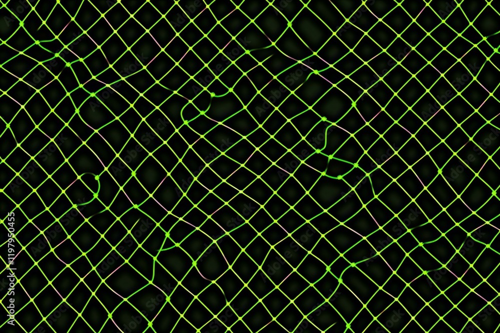 Poster green glowing grid pattern forming an abstract wavy surface on a black background, ideal for technol