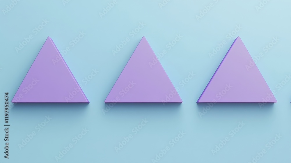 Poster three purple triangles are arranged in a row against a light blue background, creating a minimalist 