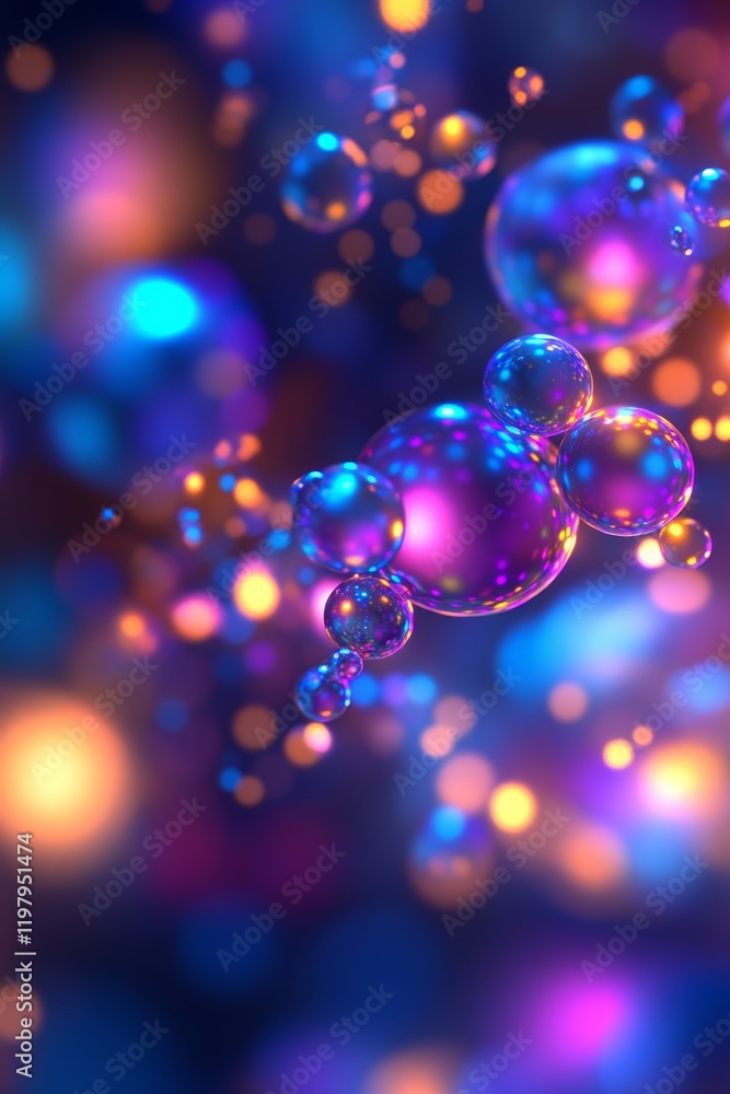 Poster abstract background of colorful, translucent spheres of varying sizes on a gradient background