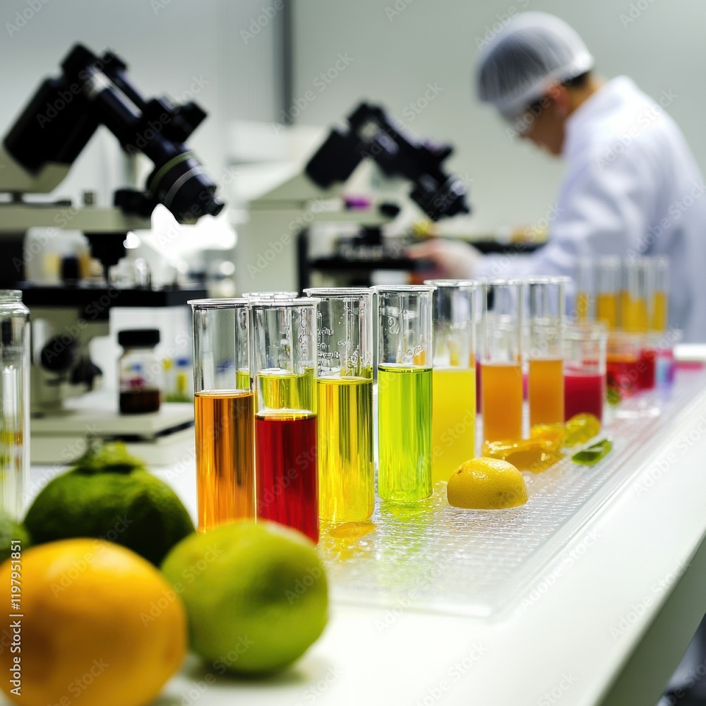 Leinwandbilder laboratory setting with colored test tubes and microscopes used for scientific experiments and analy