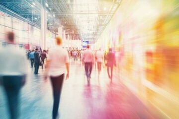 An artistic representation of marketing and advertising events in an exhibition space.