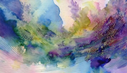Vibrant Abstraction Watercolor Masterpiece Showcasing Swirling Whirlpools of Blue and Green, Capturing the Ethereal Beauty of a Dreamlike Landscape.