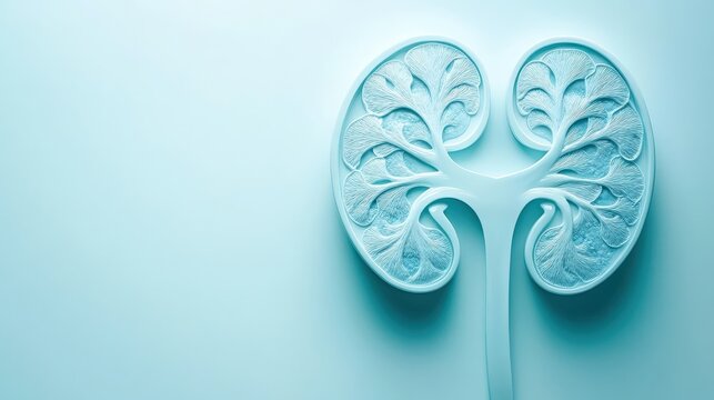 Top view of a kidney model illustrating chronic kidney disease and kidney stones. 