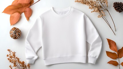 White Children's Sweatshirt Mockup with Autumnal Accents