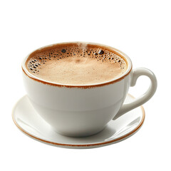 Obraz premium Delicious hot beverage served in a classic cup with frothy top and decorative saucer at a cafe isolated on transparent background