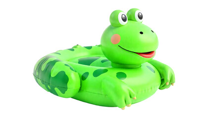 Fototapeta premium A cute green frog inflatable float for kids. On isolate PNG background.