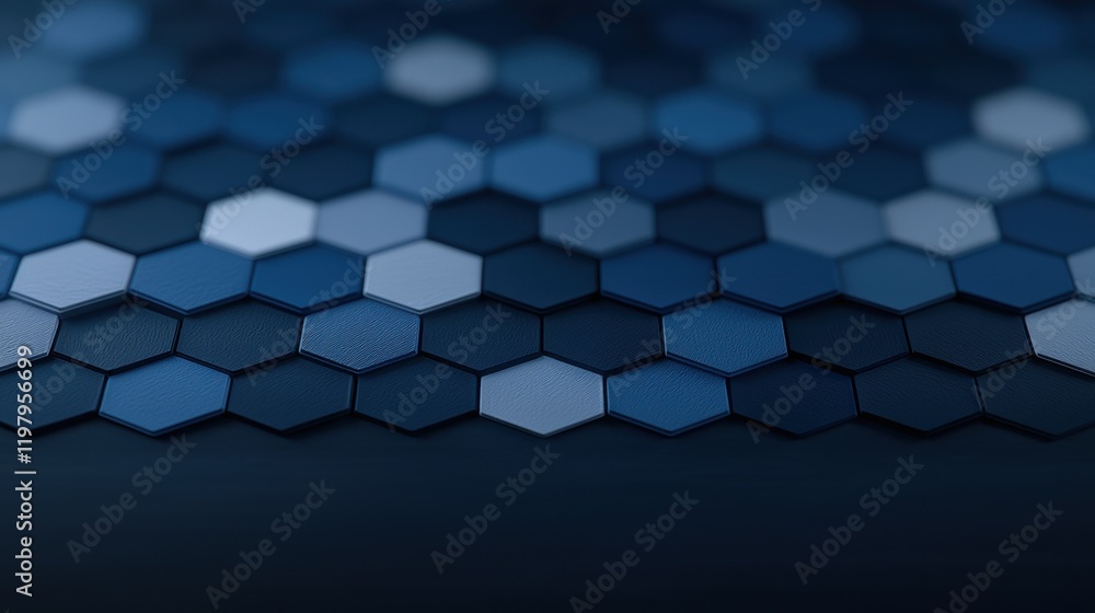 Poster a blue and white hexagonal pattern with a black background