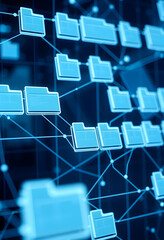 Network of connected computer file folders. Data management, digital organization concept