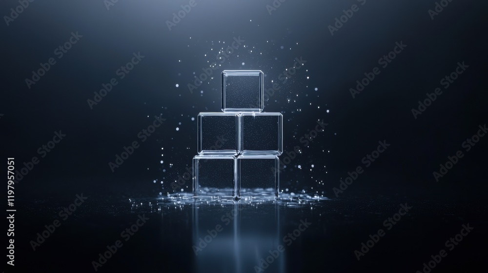 Poster a stack of ice cubes on a dark background