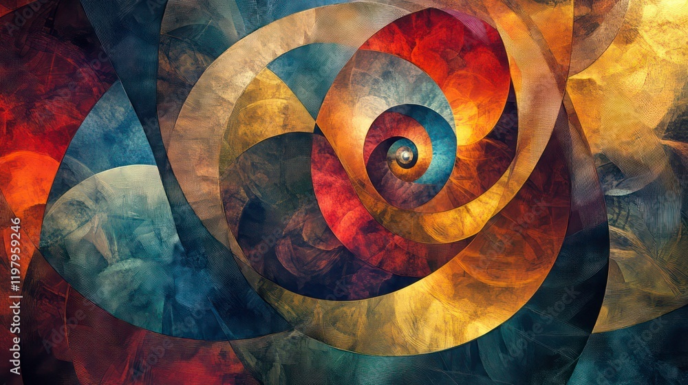 Aufkleber abstract spiral artwork with swirling colors and textures.