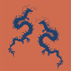 Dragon illustration. Chinese zodiac dragon. Asian style, hand drawn cartoon. Simple drawing, abstract.