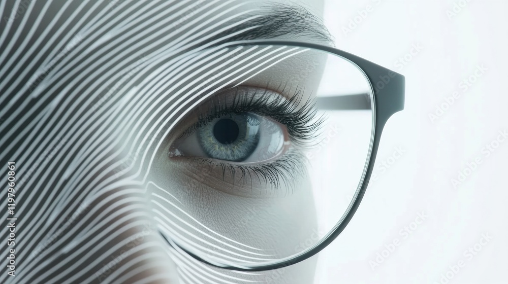 Poster Close up view of a human eye with glasses showcasing intricate details and reflections. Generative AI