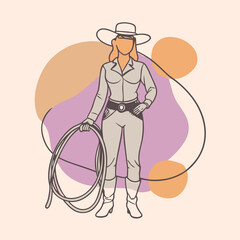 a vector silhouette of a confident cowgirl standing in profile,