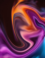 Liquid Dreams: Abstract swirling patterns in hues of vibrant purple, orange, and blue, evoke a sense of motion, fluidity, and psychedelic dreamscapes. 