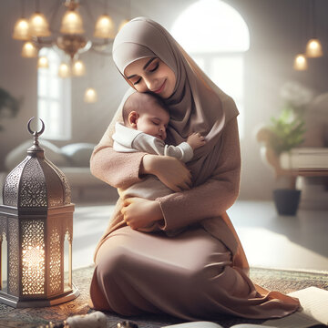 Arab Muslim motherhood and childhood lifestyle photorealistic