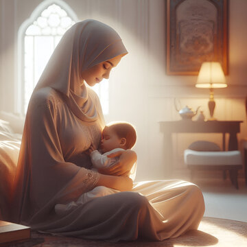 Arab Muslim motherhood and childhood lifestyle photorealistic
