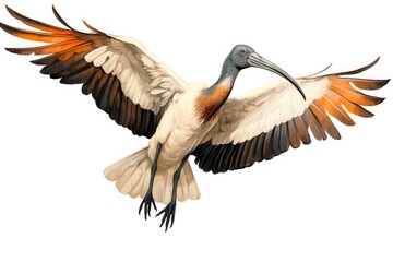 Fototapeta premium Fauna of Ibis, Sacred African Bird of Paradise in Graphic Isolated on White Background. Mythology and Ancient Creature with Migratory Wing from Farm