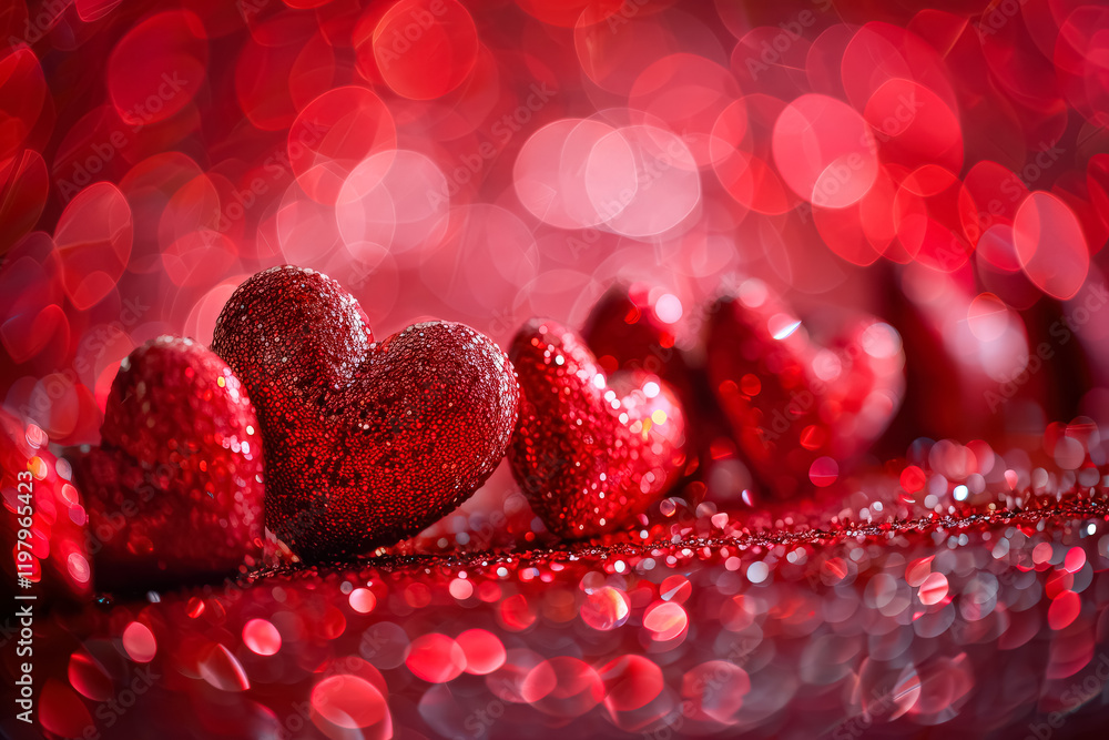 Aufkleber red background with a row of hearts on it. the hearts are shiny and sparkly, giving the image a fest