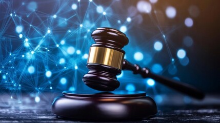 Judge s Gavel and Futuristic Digital Network Symbol of Law and Technology in the Modern Era.