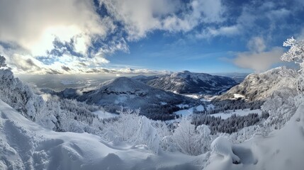 Breathtaking Winter Landscape with Snow-Covered Mountains and Sky