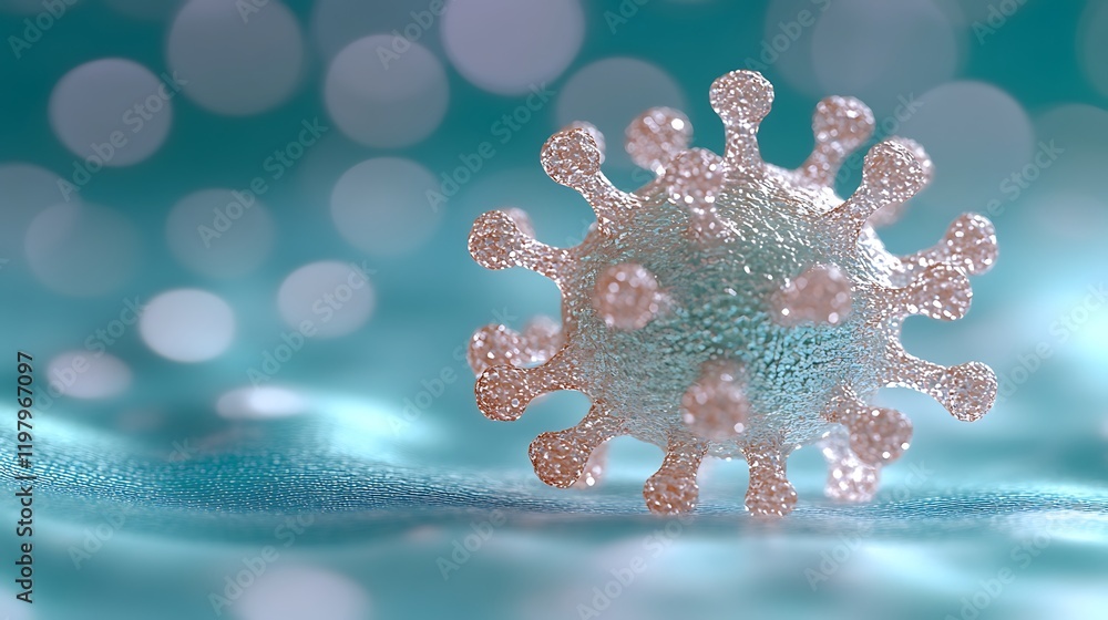 Poster microscopic view of a virus particle on a cellular surface