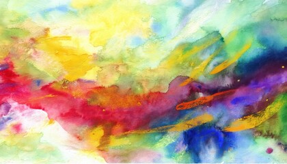 Vibrant Watercolor Abstraction Whirls of Color and Texture in an Imaginary Landscape, Painted on at