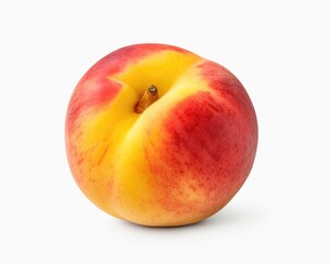 Freshly Isolated Yellow Peach with Clipping Path on White Background - A Juicy and Delicious Whole Fruit for Food Concepts