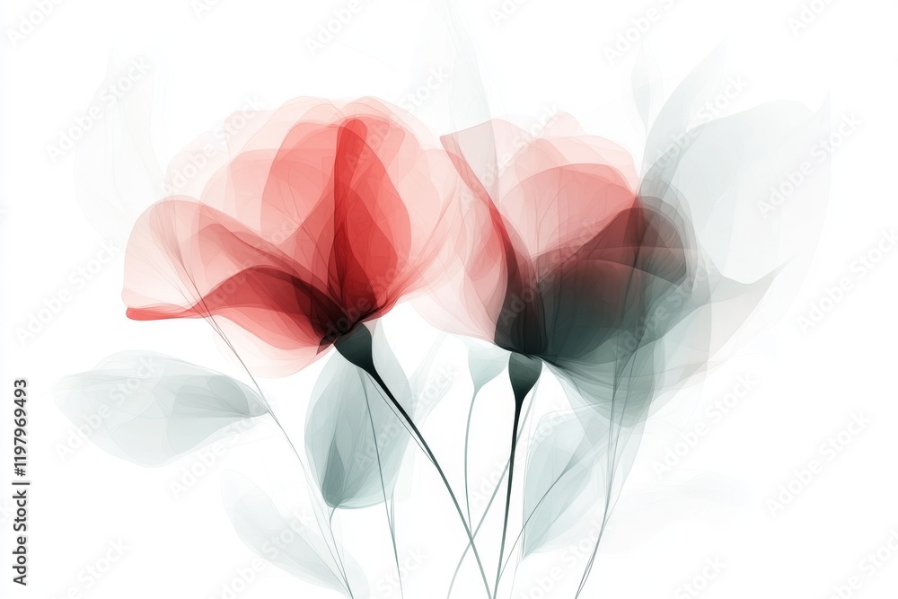 Poster a clean geometric design of a single rose, reduced to its essential shapes with muted red and green 
