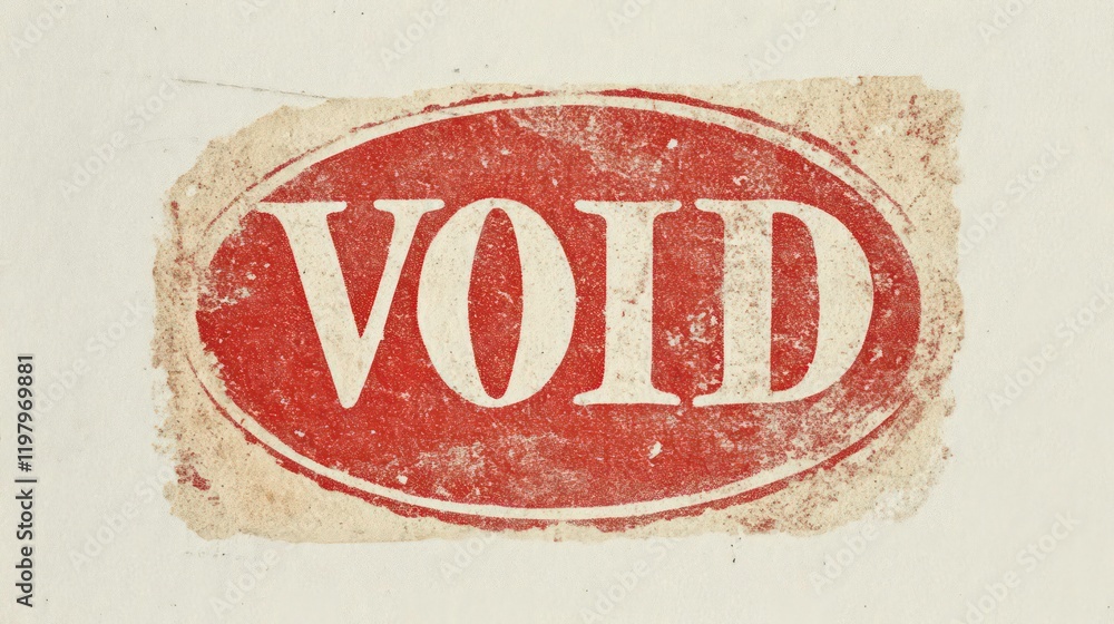 Poster close-up of a red oval void stamp on textured paper.