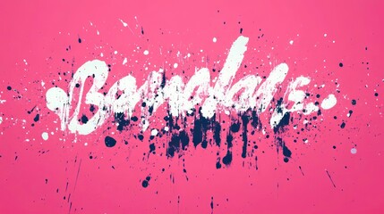 Abstract pink background with white and black paint splatters forming the word "Bombastic".